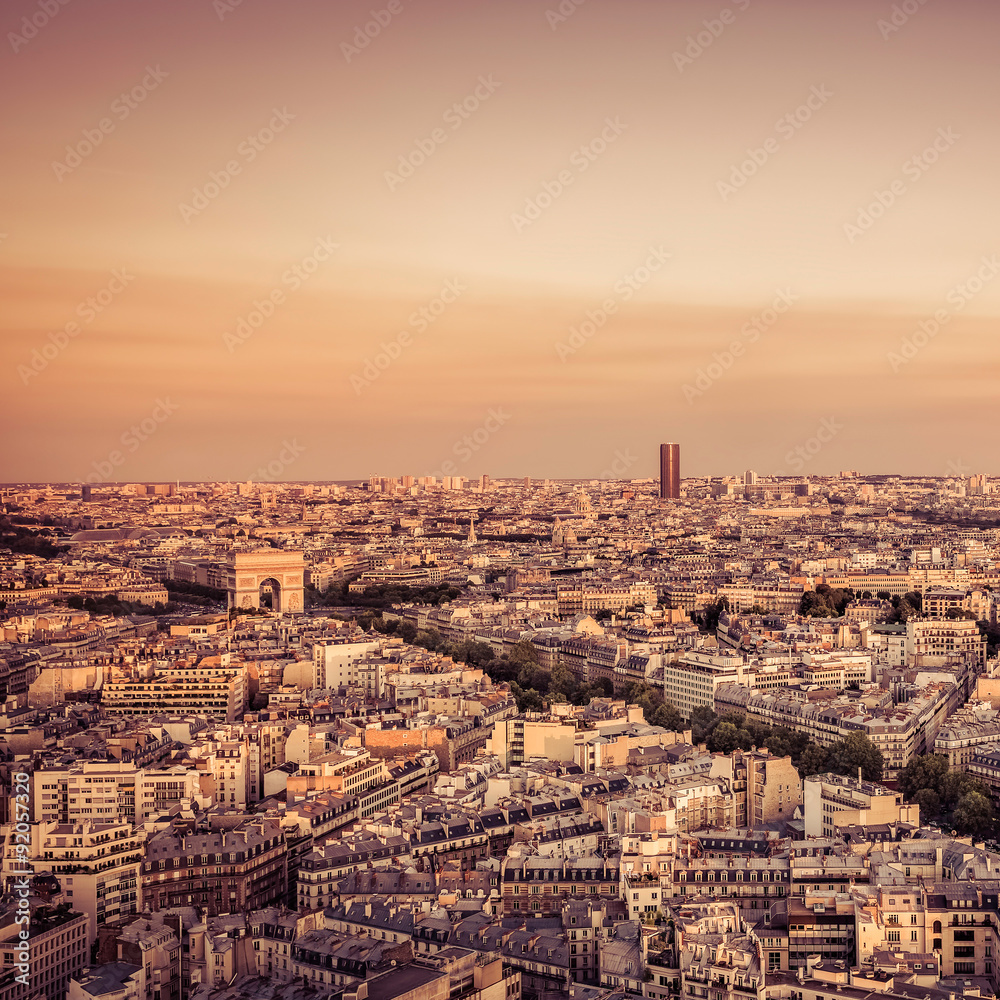 Sunset over Paris with Arch de Trumph