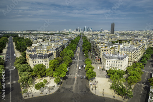 Aerial view of Paris with Business district La Defence as background