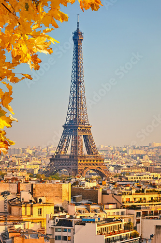 Fototapeta Naklejka Na Ścianę i Meble -  View on Eiffel tower at sunset