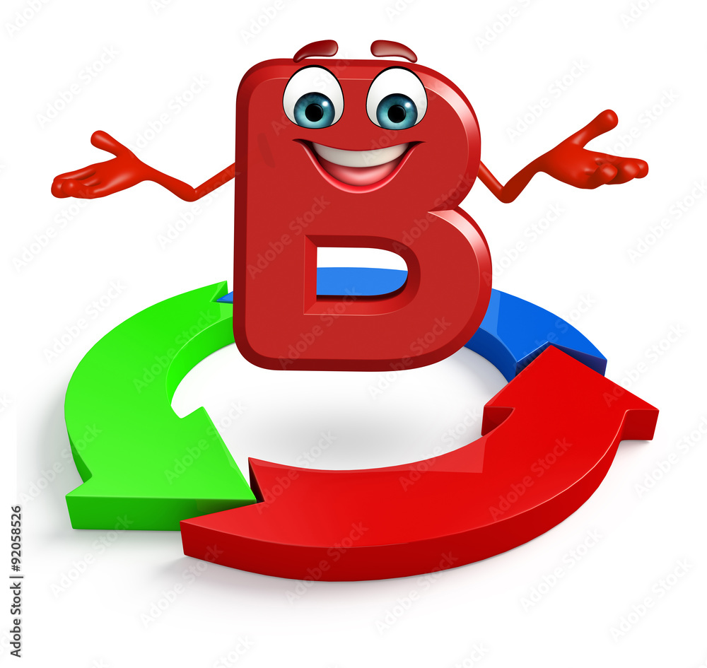 Obraz premium Cartoon Character of alphabet B with arrow