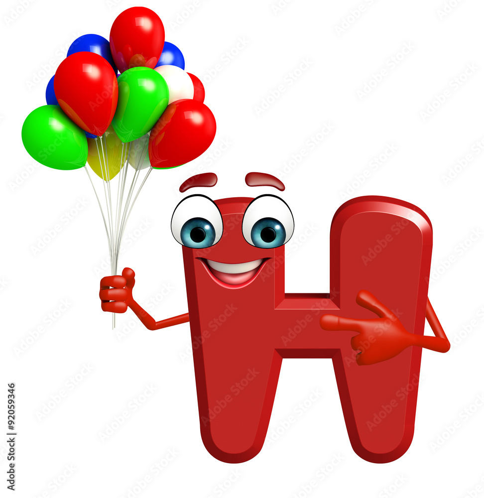 Cartoon Character of alphabet H with balloons Cartoon Character of alphabet H with balloons