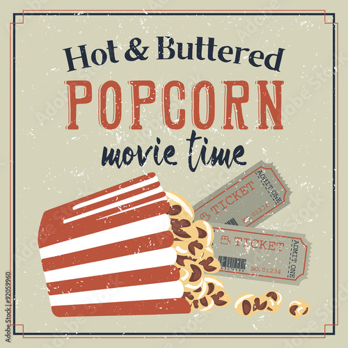 Retro styled movie poster with buttered popcorn