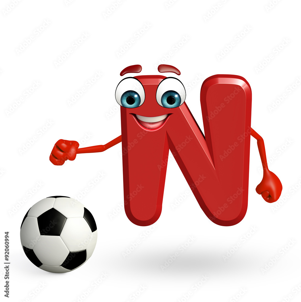 Cartoon Character of alphabet N with football Cartoon Character of alphabet N with football