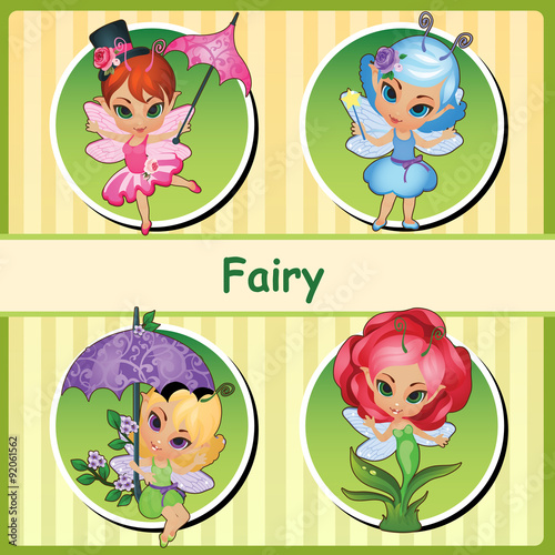 Four cute fairies - pink, blue, purple and Rose 