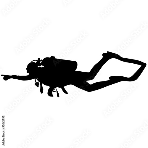 Black silhouette scuba divers. Vector illustration.