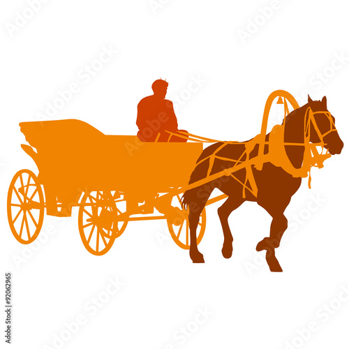 Silhouette  horse and carriage  with coachman. Vector illustrati
