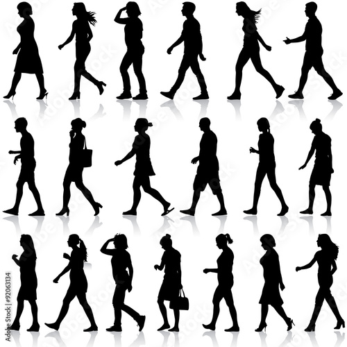 Black silhouettes of beautiful mans and womans on white backgrou