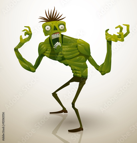 Vector vector angry green zombie on a light gray background. 