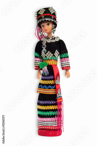 Ethnic and cultural doll dress isolated indigenous tribes white background