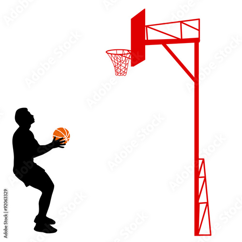 Black silhouettes of men playing basketball on a white backgroun