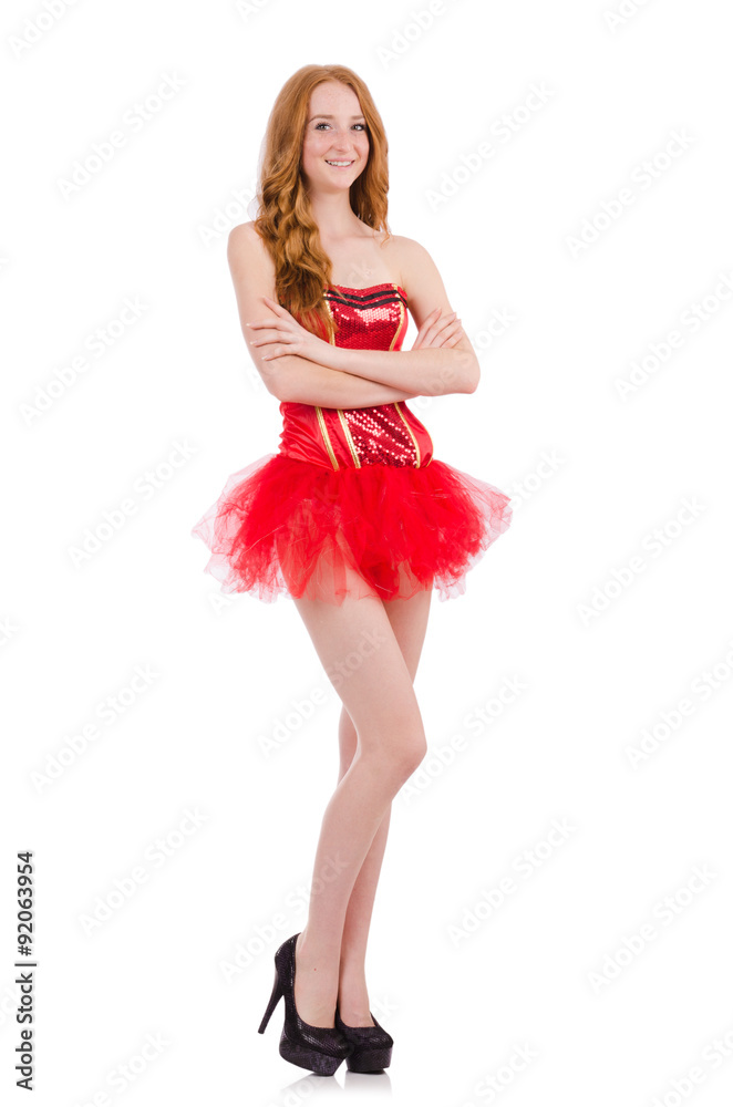 Red hair girl in carnival costume isolated on white Red hair girl in carnival costume isolated on white