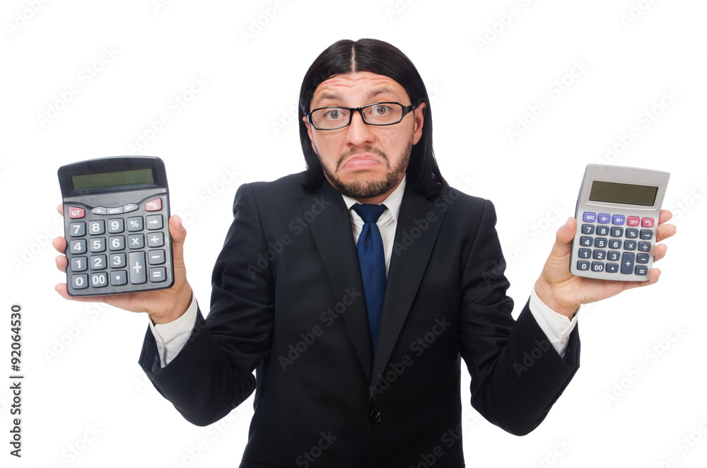 Man with calculator isolated on white Man with calculator isolated on white