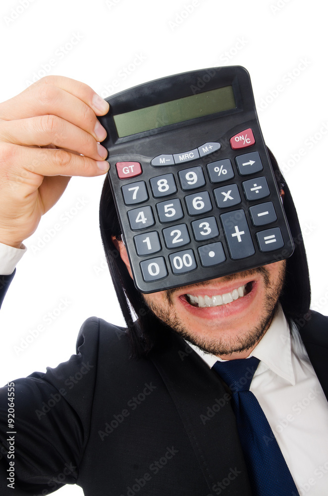 Man with calculator isolated on white Man with calculator isolated on white