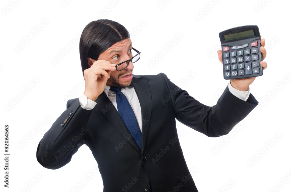 Man with calculator isolated on white Man with calculator isolated on white