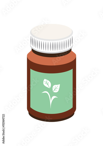 Vector image of a medicine bottle with a leaf on the label