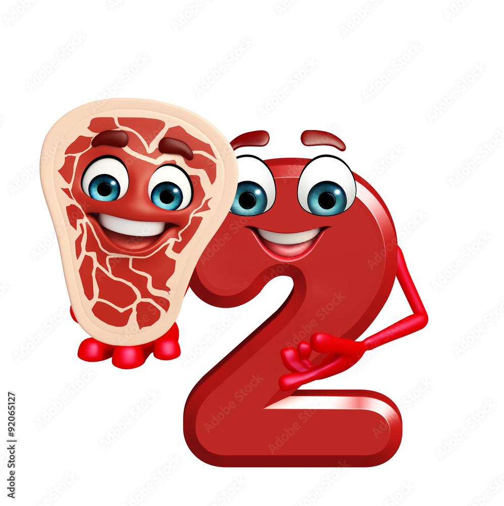 Fototapeta premium cartoon character of two digit with meat steak