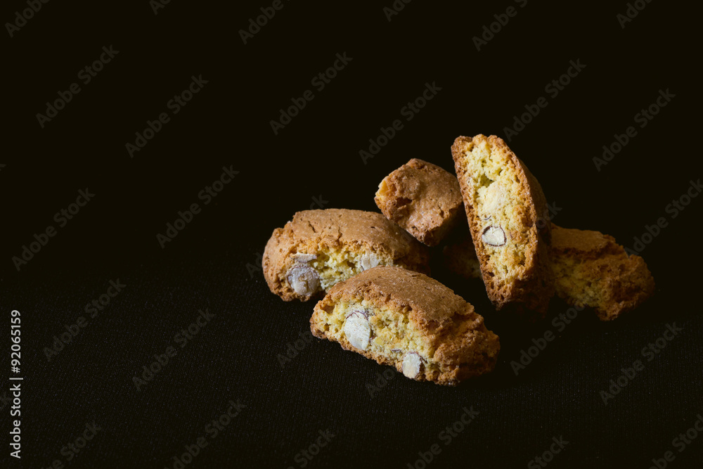 Cantuccini cookies on black background