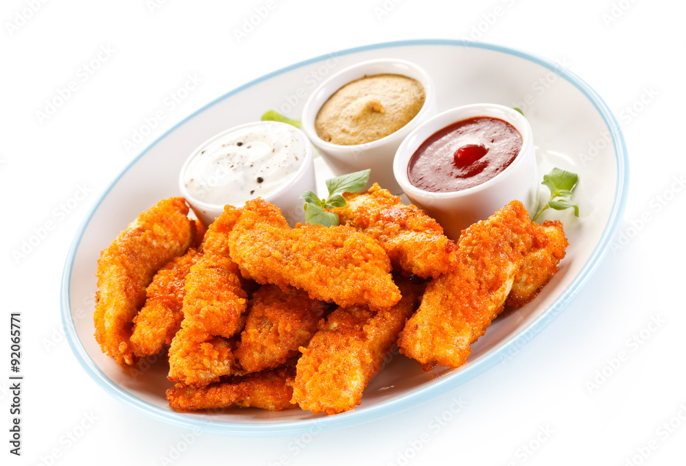 Fried chicken nuggets and vegetables Fried chicken nuggets and vegetables