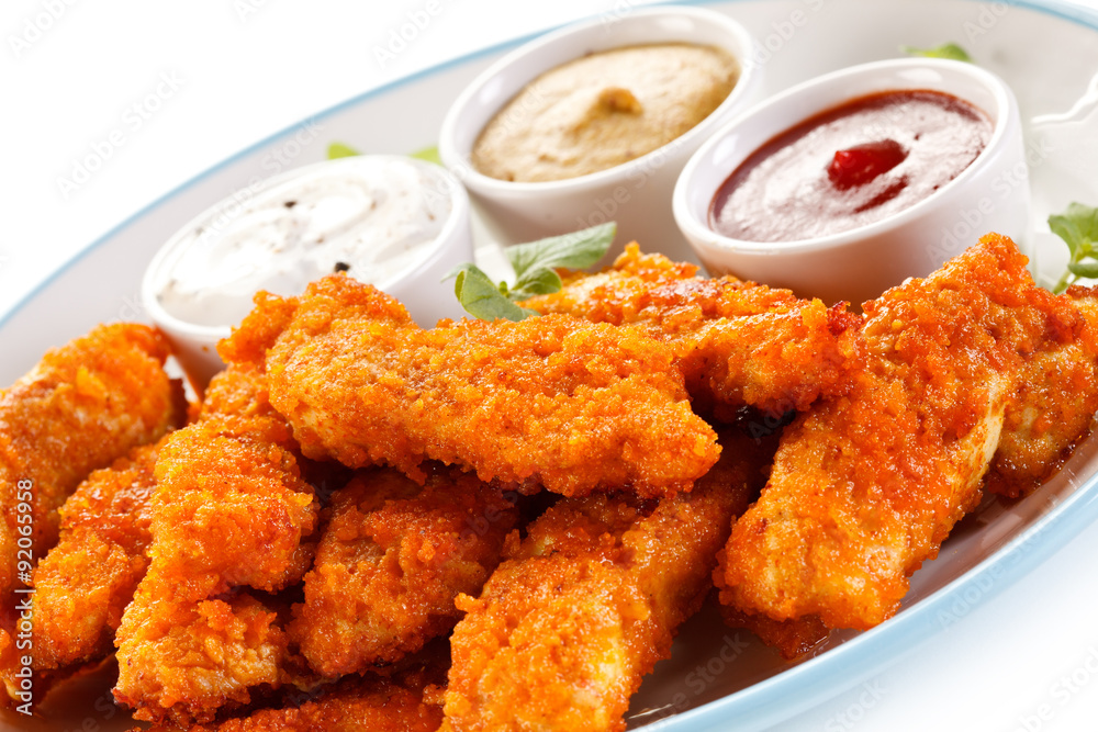 Fried chicken nuggets and vegetables Fried chicken nuggets and vegetables