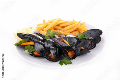 Photography mussel and french fries