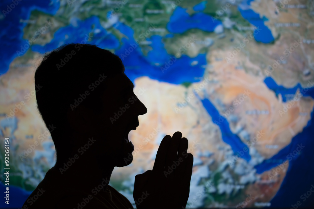 Silhouette man on a background map Silhouette man on a background map
