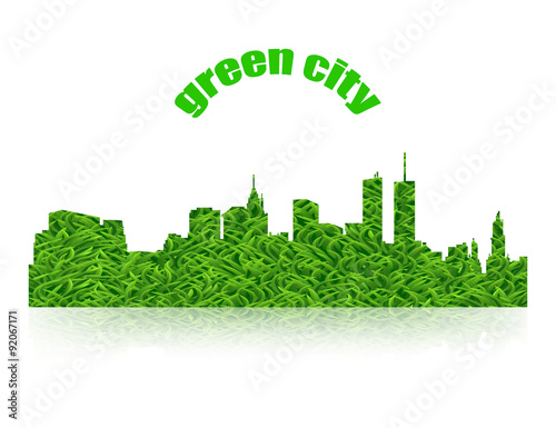 Eco concept green city logo with shadow