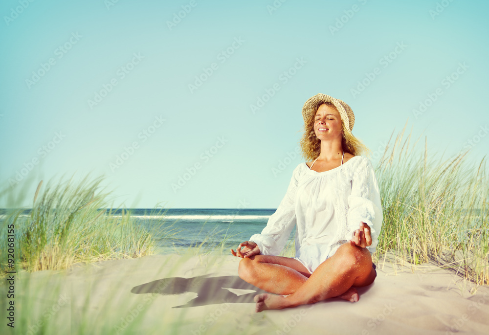 Woman doing Meditation with Nature Peaceful Concept