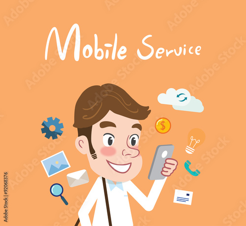 Drawing flat character design mobile service concept