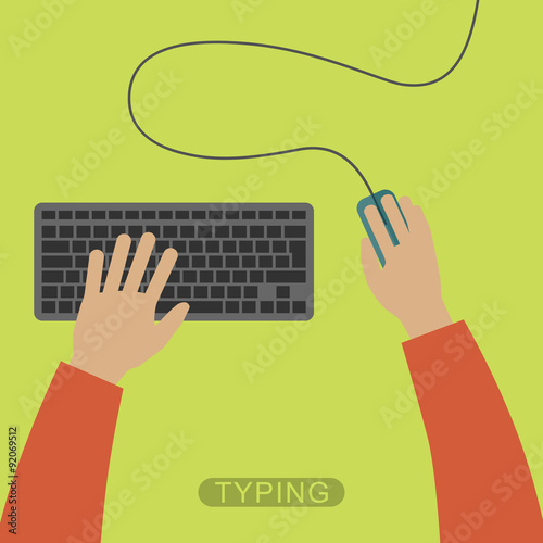 Hands typing on keyboard.