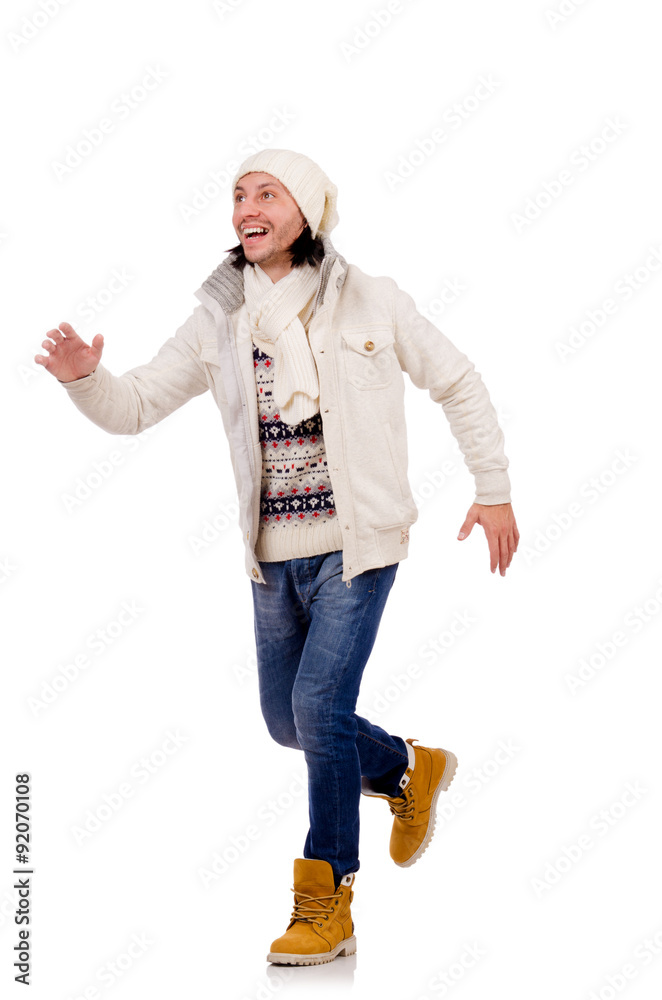 Young man in winter clothes isolated on white Young man in winter clothes isolated on white