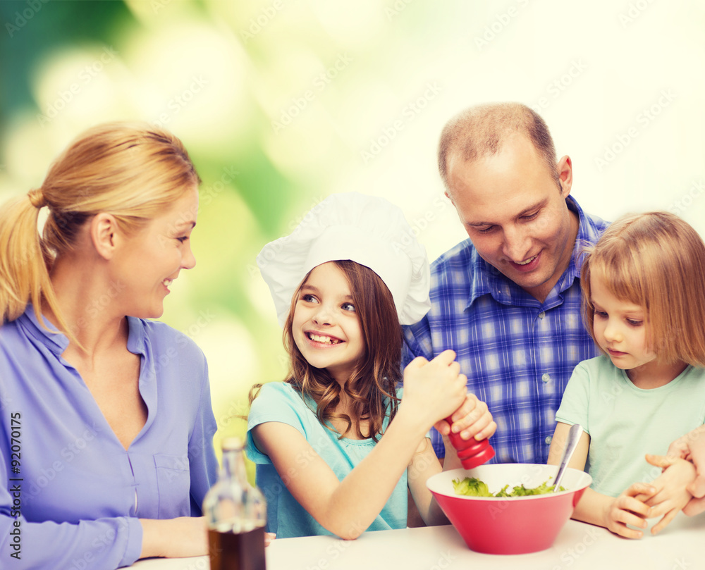happy family with two kids eating at home happy family with two kids eating at home