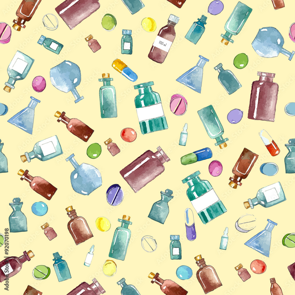 Watercolor medical icons. Watercolor medical icons.