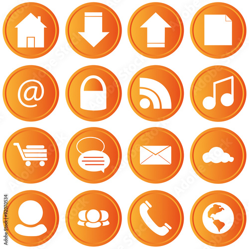 many buttons orange on white background