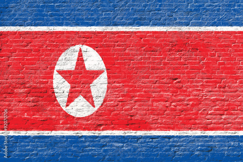 North Korea - National flag on Brick wall