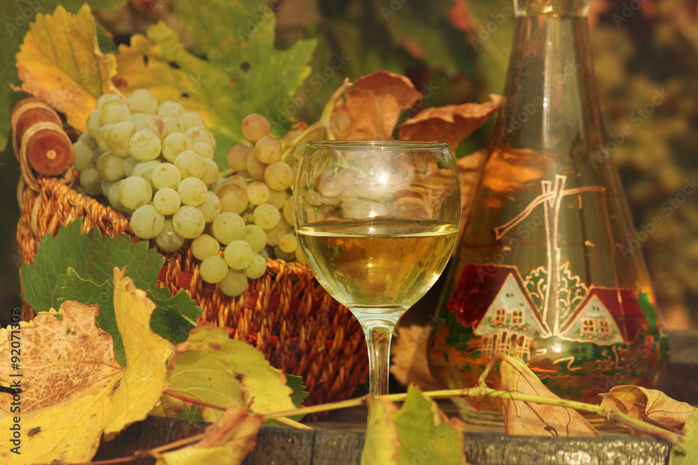 white wine and grape autumn season