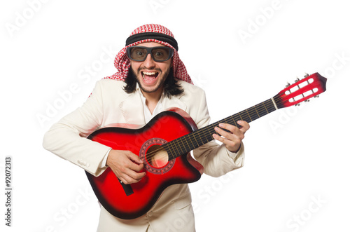 Arab man with guitar on white