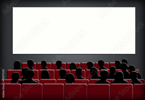 Gente, cine, espectador, fondo blanco, pantalla, butacas