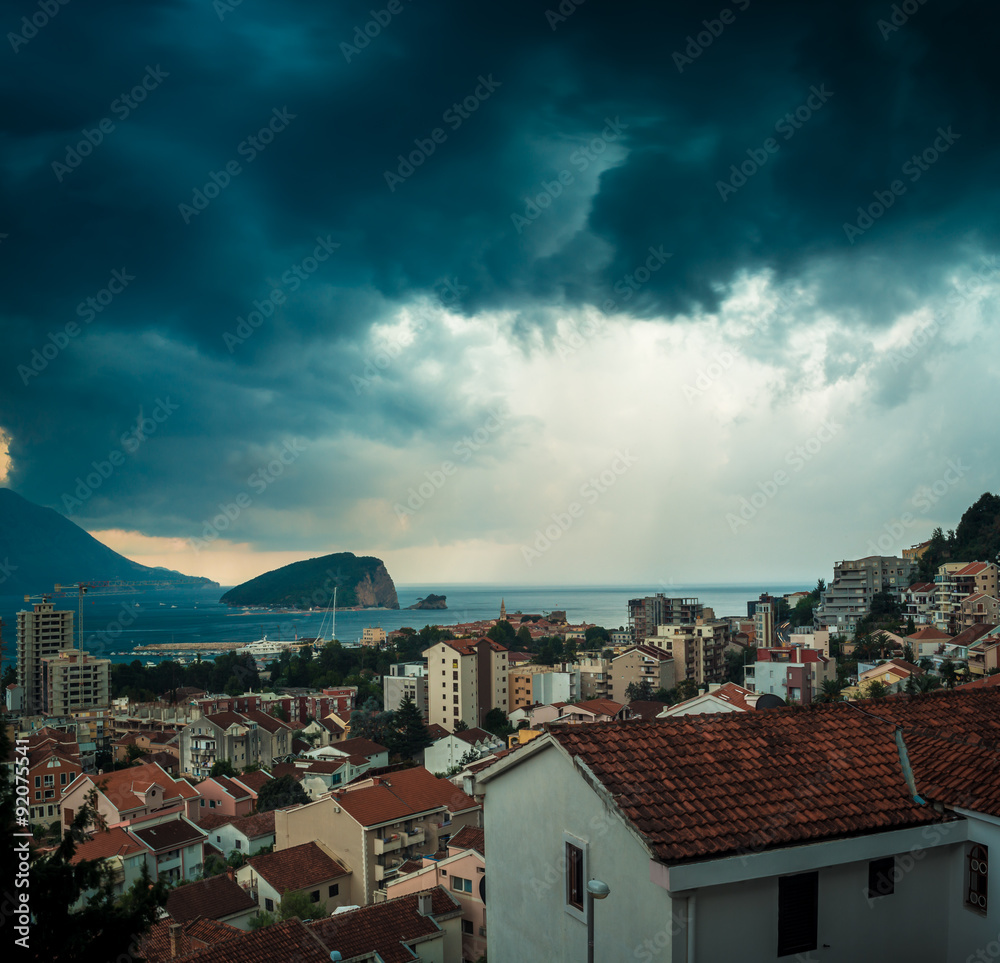 Stormy skies above Budva, Montenegro