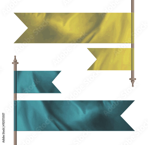 Blue and yellow silk flags