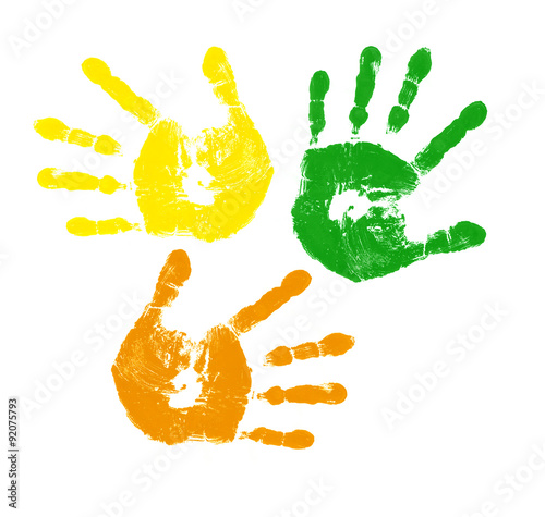 Drei bunte Handabdrücke