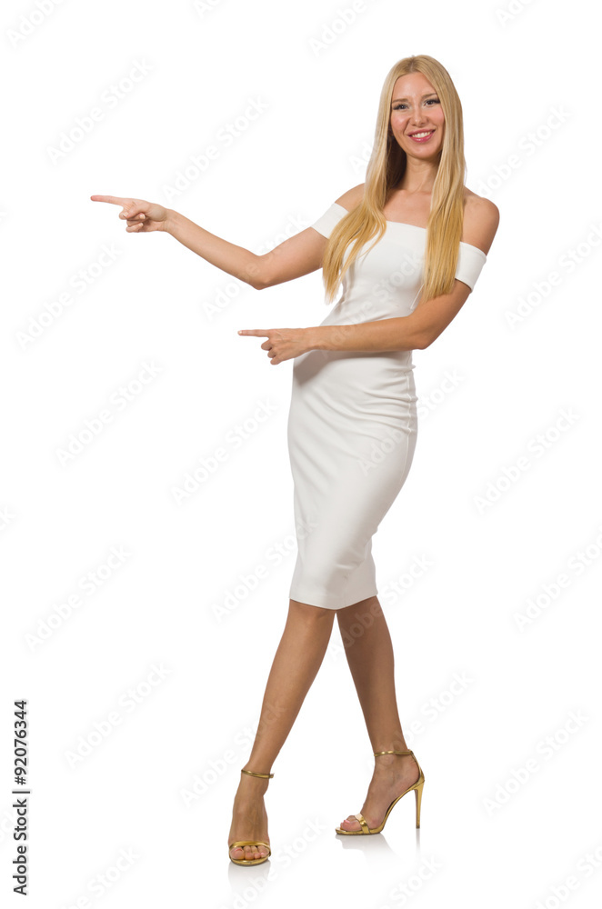 Blond hair woman in elegant dress isolated on white Blond hair woman in elegant dress isolated on white