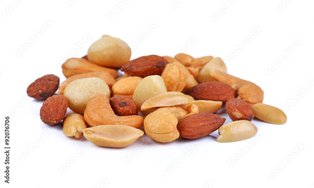 Assorted mixed nuts on white background Assorted mixed nuts on white background