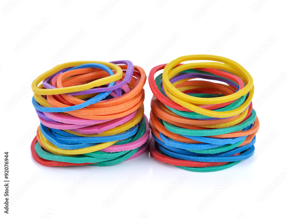 pile of colorful rubber bands isolated on white. pile of colorful rubber bands isolated on white.