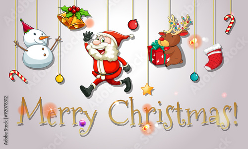 Christmas card with Santa and snowman