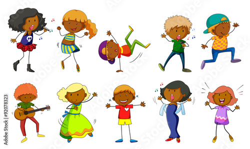 Set of kids singing and dancing