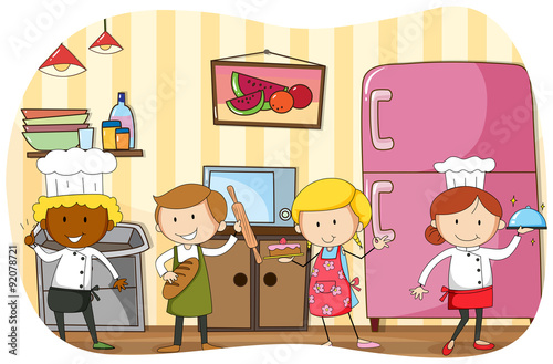 Chef and bakers working in the kitchen