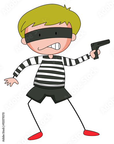 Robber with mask firing  gun