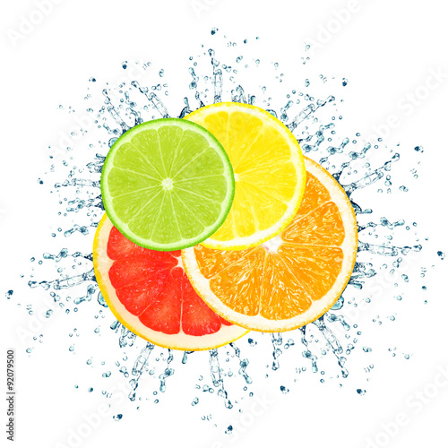 slices citrus splash isolated on white background