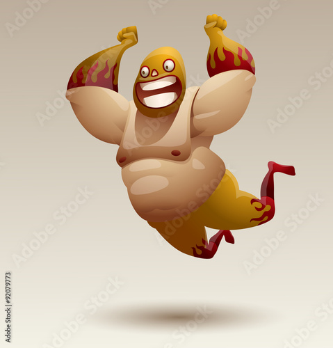 Vector mexican wrestler in a yellow mask on a light background.