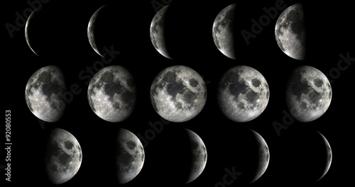 Phases of the moon from new to full. Elements of this image furnished by NASA